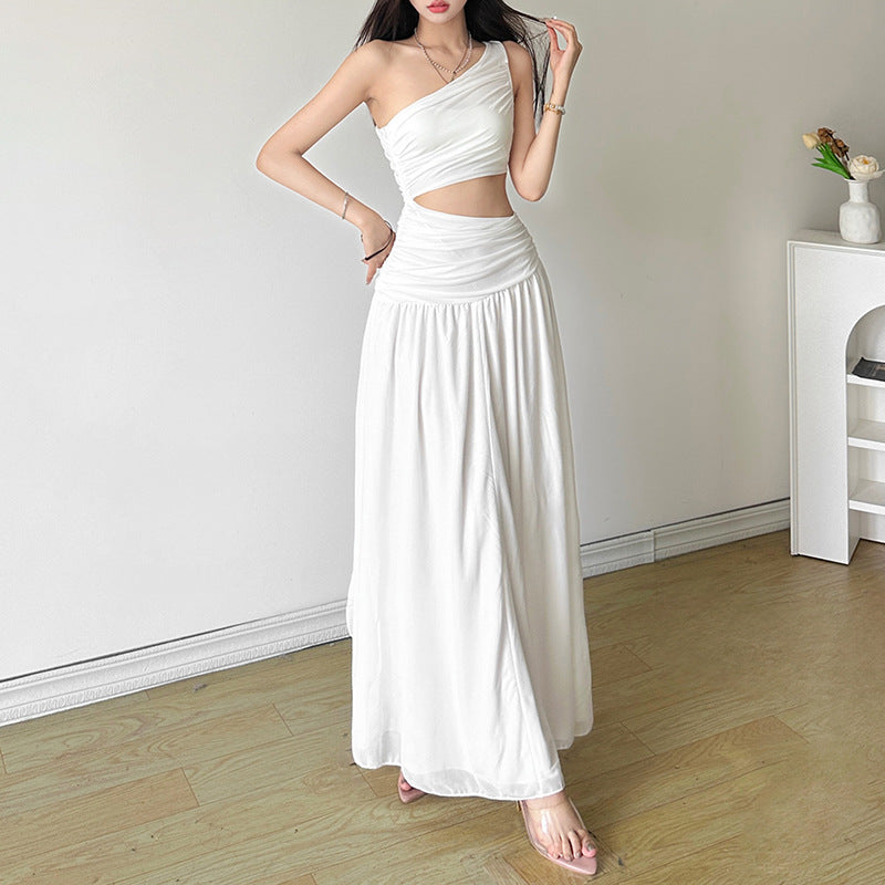 Women's Summer Solid Color Slim Street Fashion Diagonal Dresses