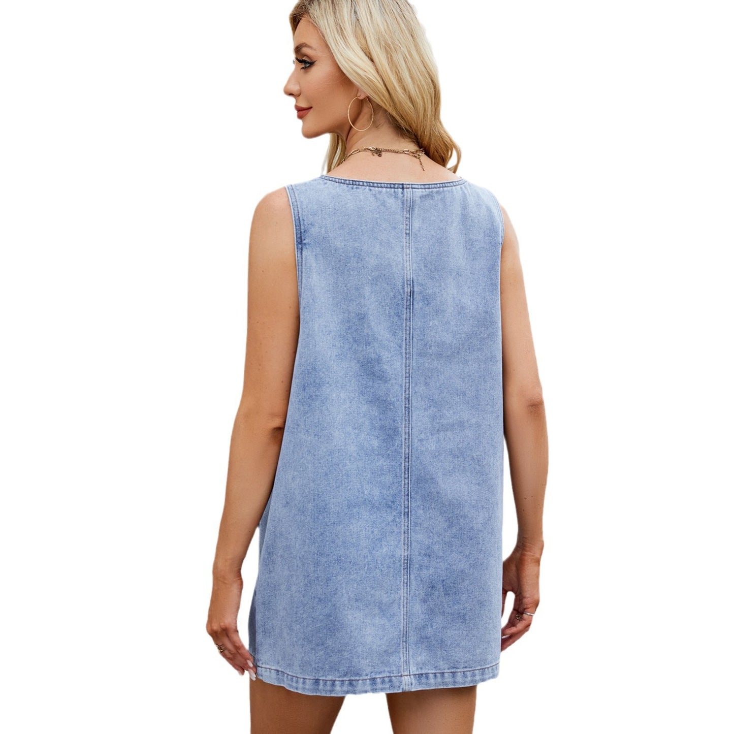 Women's Washed Denim Suspender Midi Dress Sexy Dresses