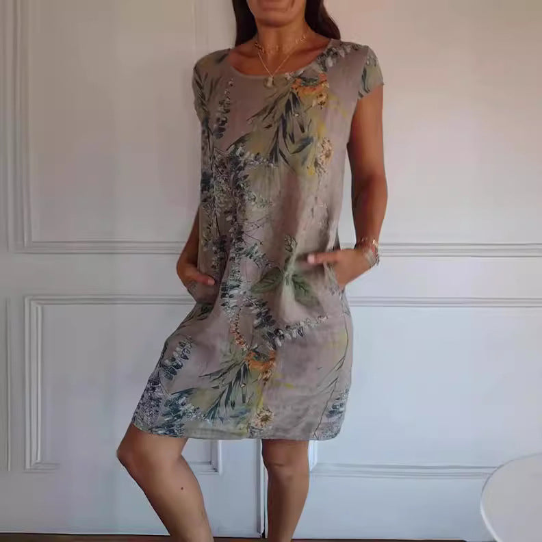 Women's Round Neck Loose Sleeves Printed Dress Dresses
