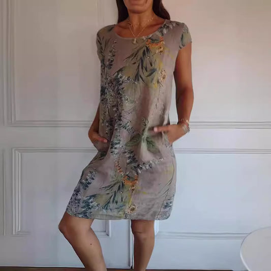 Women's Round Neck Loose Sleeves Printed Dress Dresses