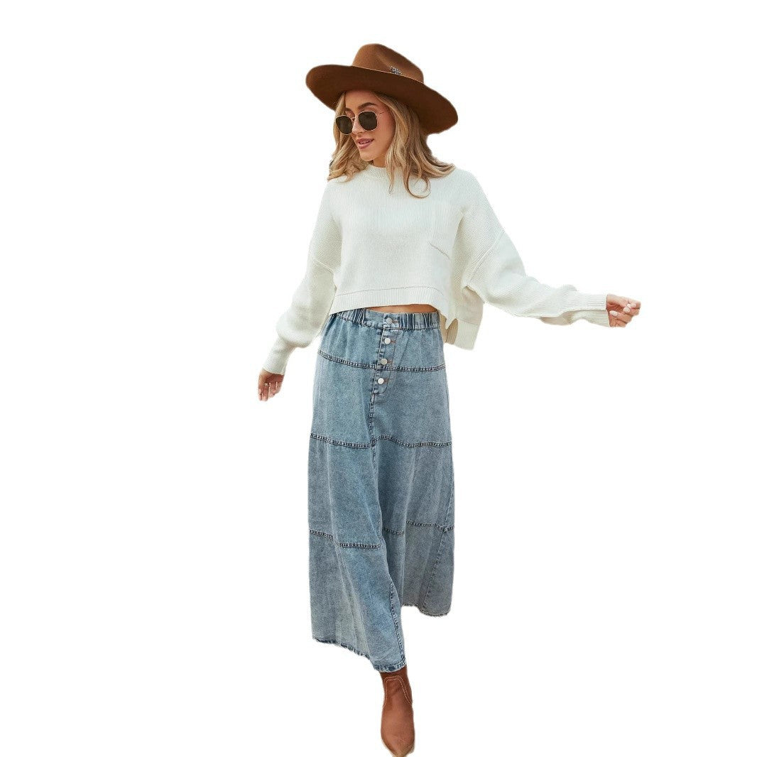 Women's Casual Bohemian Layered Stitching Denim Skirts