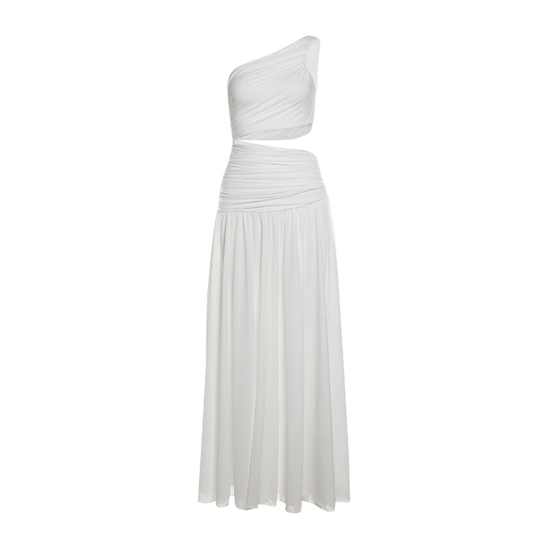 Women's Summer Solid Color Slim Street Fashion Diagonal Dresses