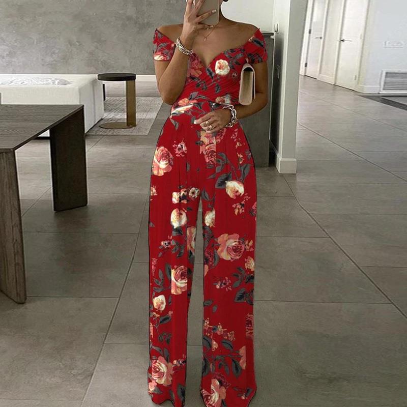 Women's Fashion Printed Temperament Commute Casual High Jumpsuits