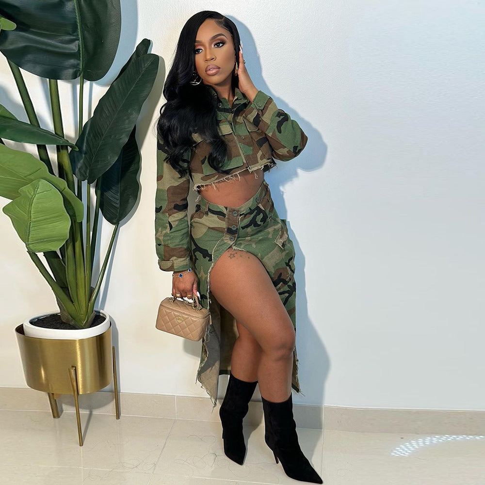 Women's Camouflage Elastic Waist Personalized Wash Pocket Skirts