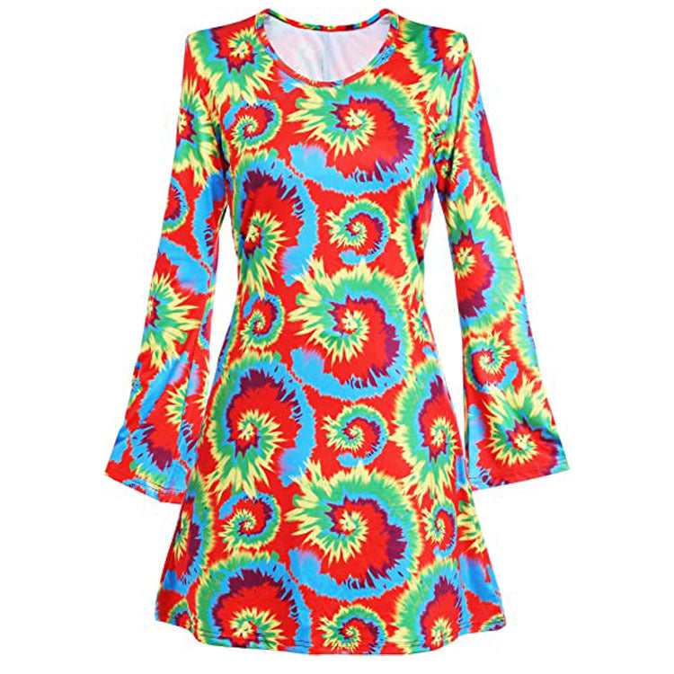 Halloween Generation Hippie Disco Festival Dress Headscarf Print Dresses