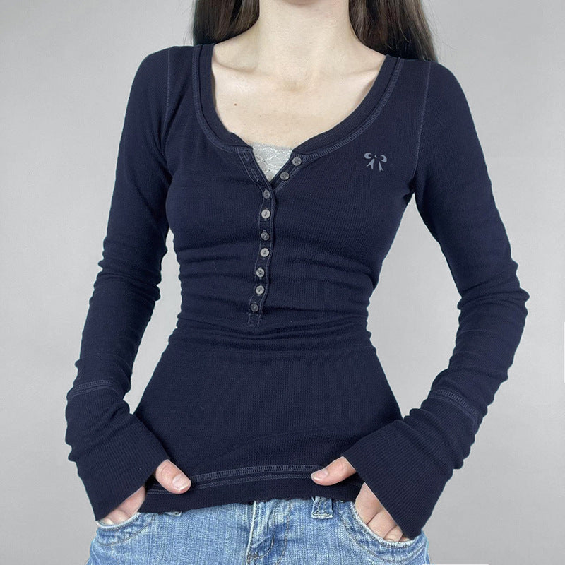 Fake Two-piece Half-open Buckle Hot Waist Blouses