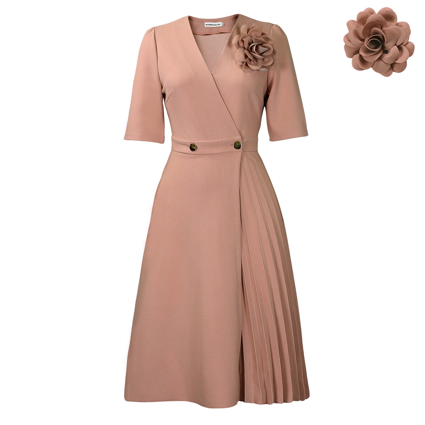 Women's Summer Fashion Sleeve Solid Color Elegant Pleated Dress