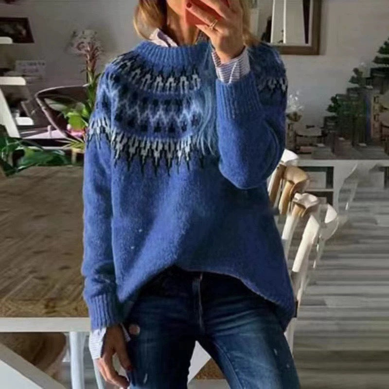 Women's Round Neck Multicolor Loose Fashion Pullover Sweater