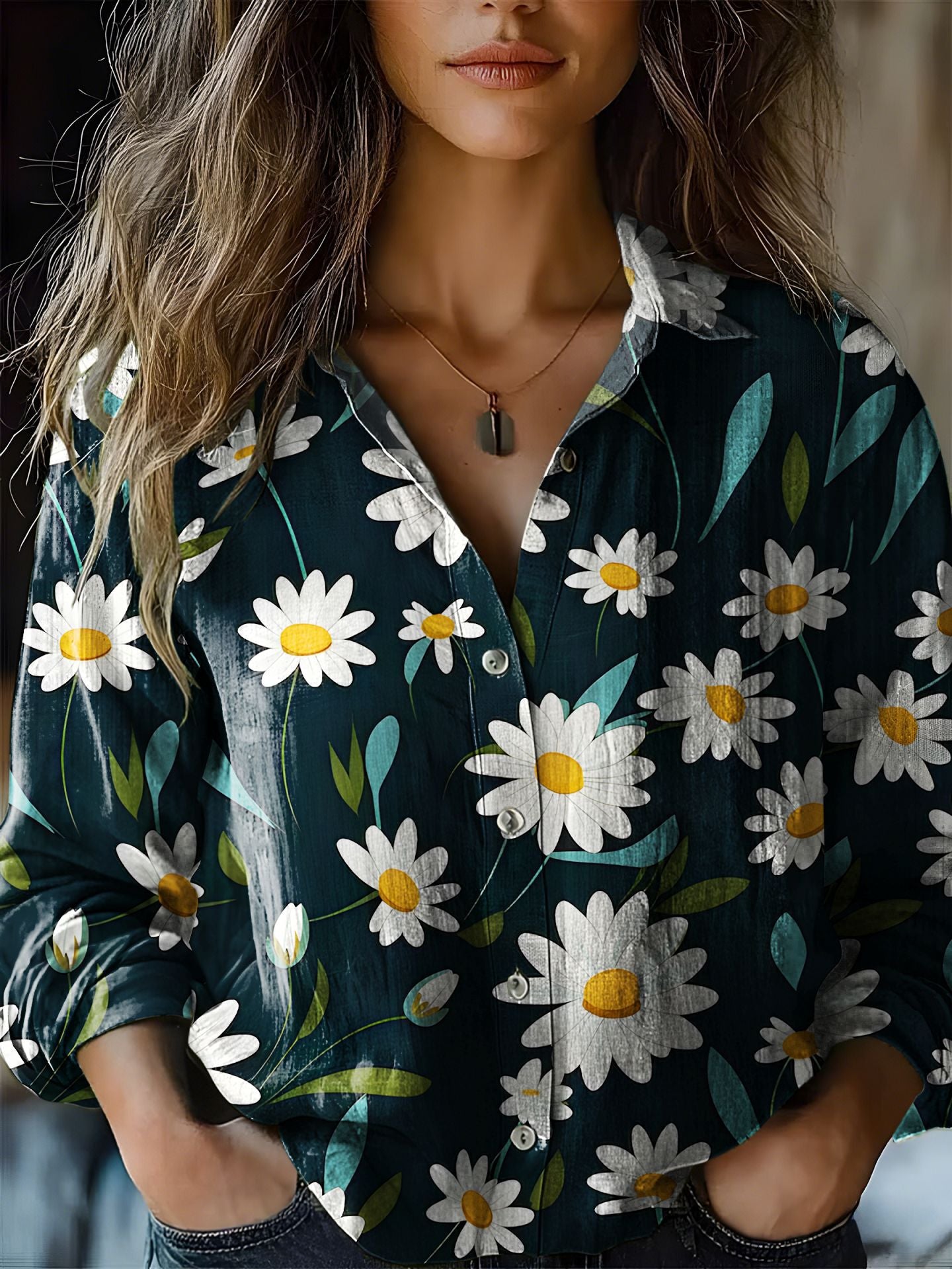 Printed Long-sleeved Shirt Imitation Cotton Linen Blouses