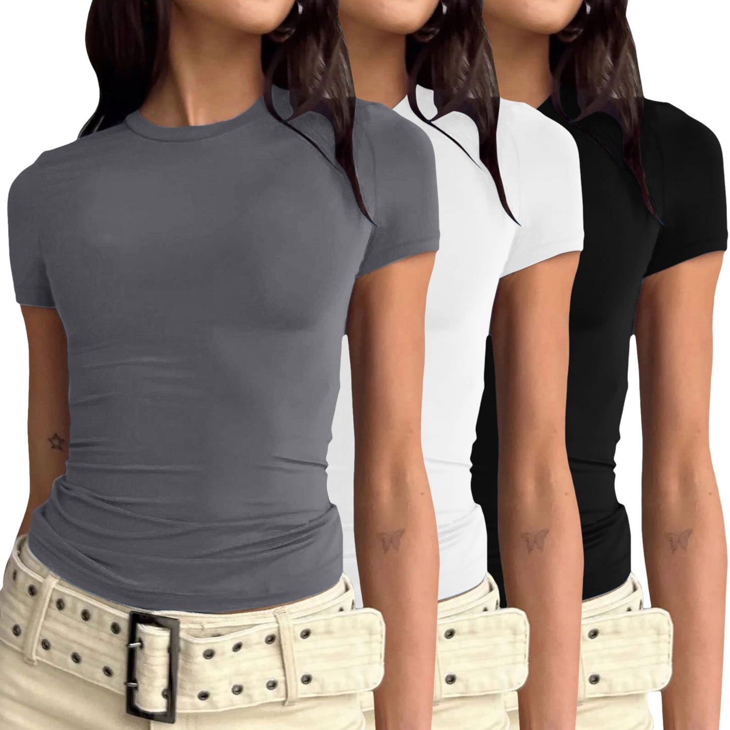 Women's Long-sleeved Solid Color Slim Pullover T-shirt Blouses