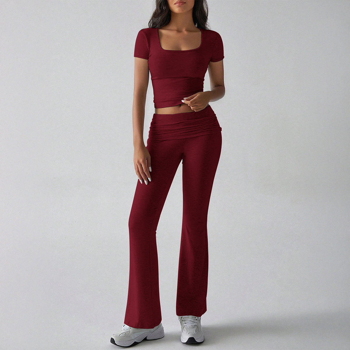 Women's Sports Style Solid Color Navel T-shirt Fashion Casual Suit