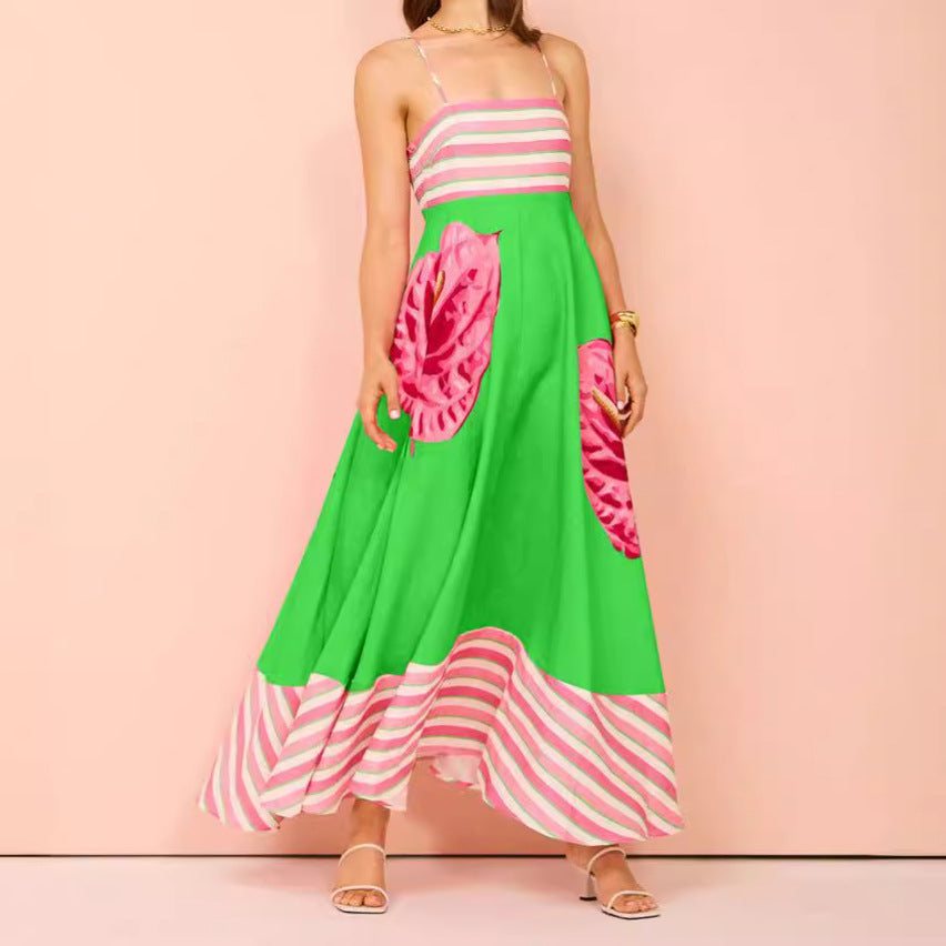 Women's Summer Simple Style Printed High Waist Dress