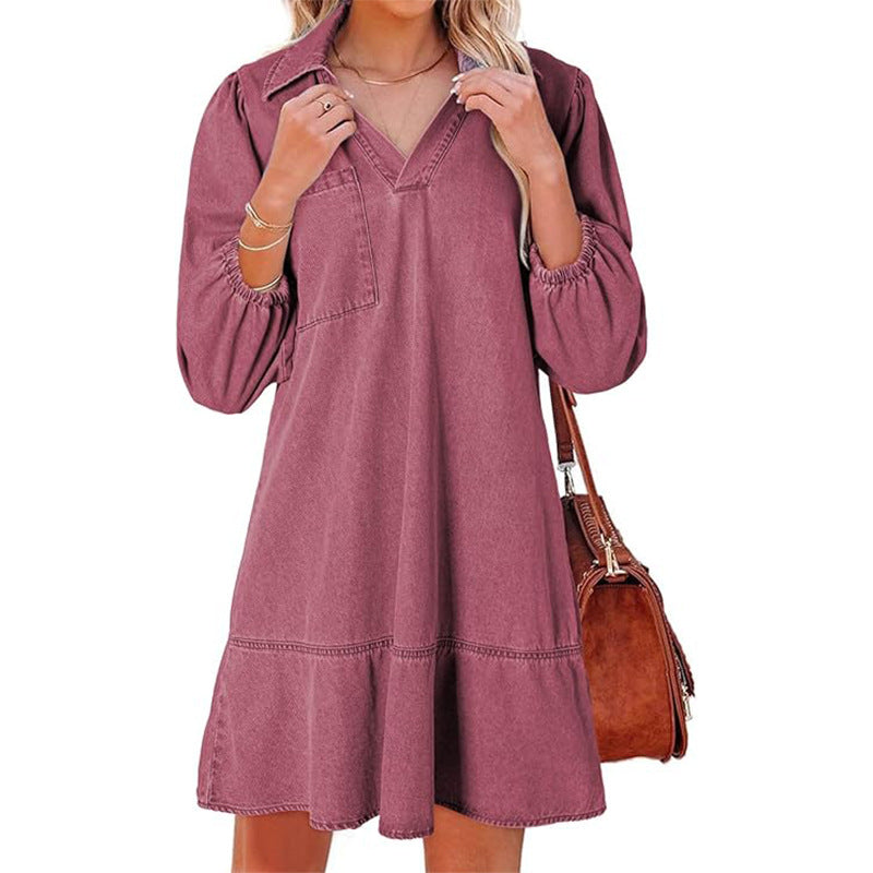 Women's Style Clothes Cropped Puff Sleeve Denim Dresses
