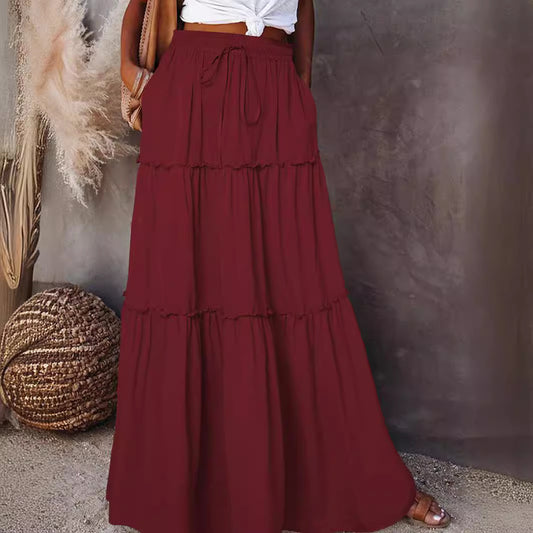 Women's Wooden Ear Layered High Waist Elastic Skirts
