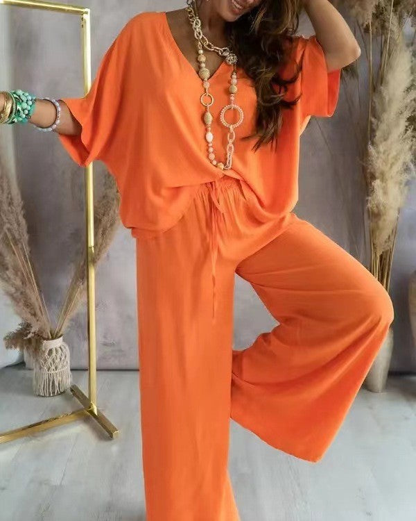 Beautiful Women's Collar Batwing Sleeve Loose Pants