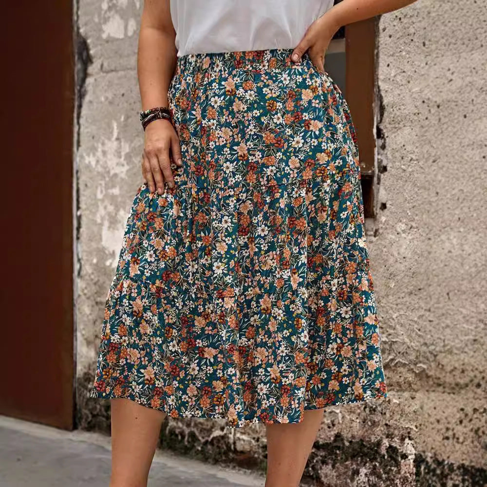 Women's Fashion Printed Floral High Waist Female Skirts