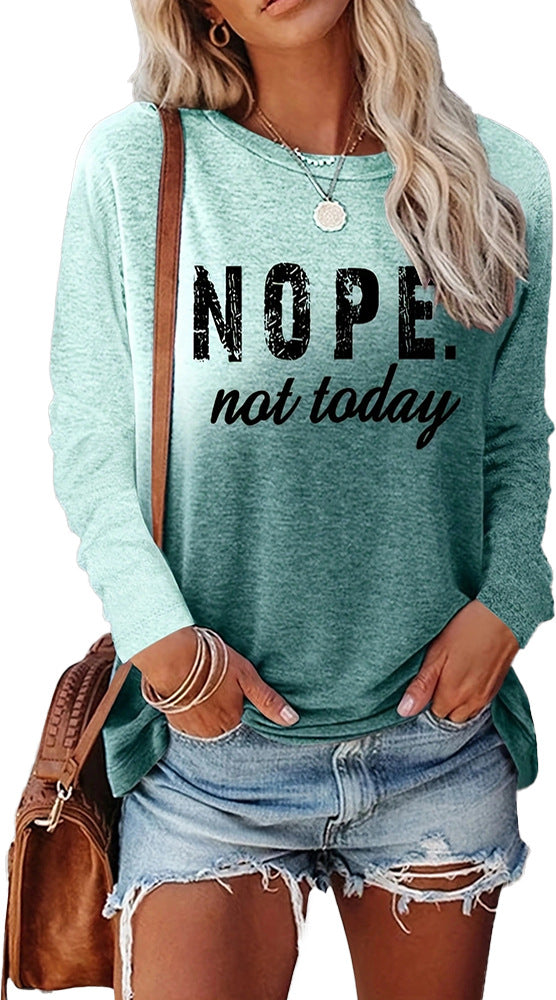 Women's Letter Print Long Sleeve Round Neck Blouses