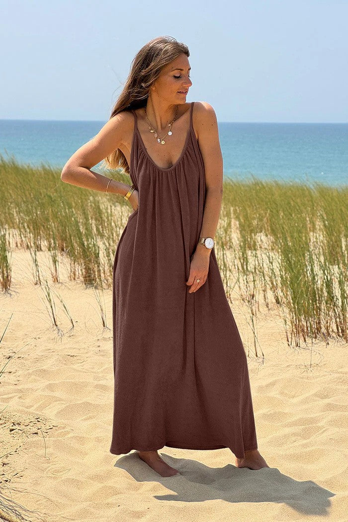 Women's Summer Loose Deep Sexy Backless Spaghetti Straps For Seaside Dress