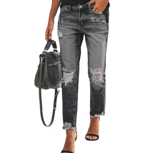 Women's Summer Denim Temperament Ripped Trousers Clothes Jeans