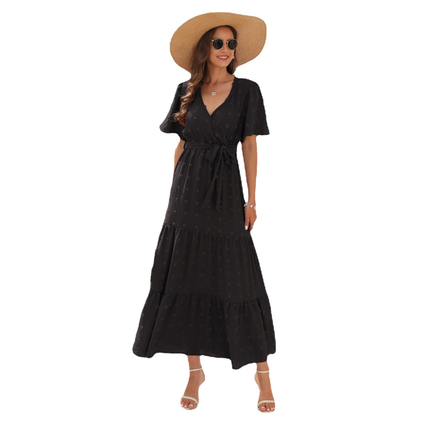 High Waist Tied Dress Fur Ball Long Dresses