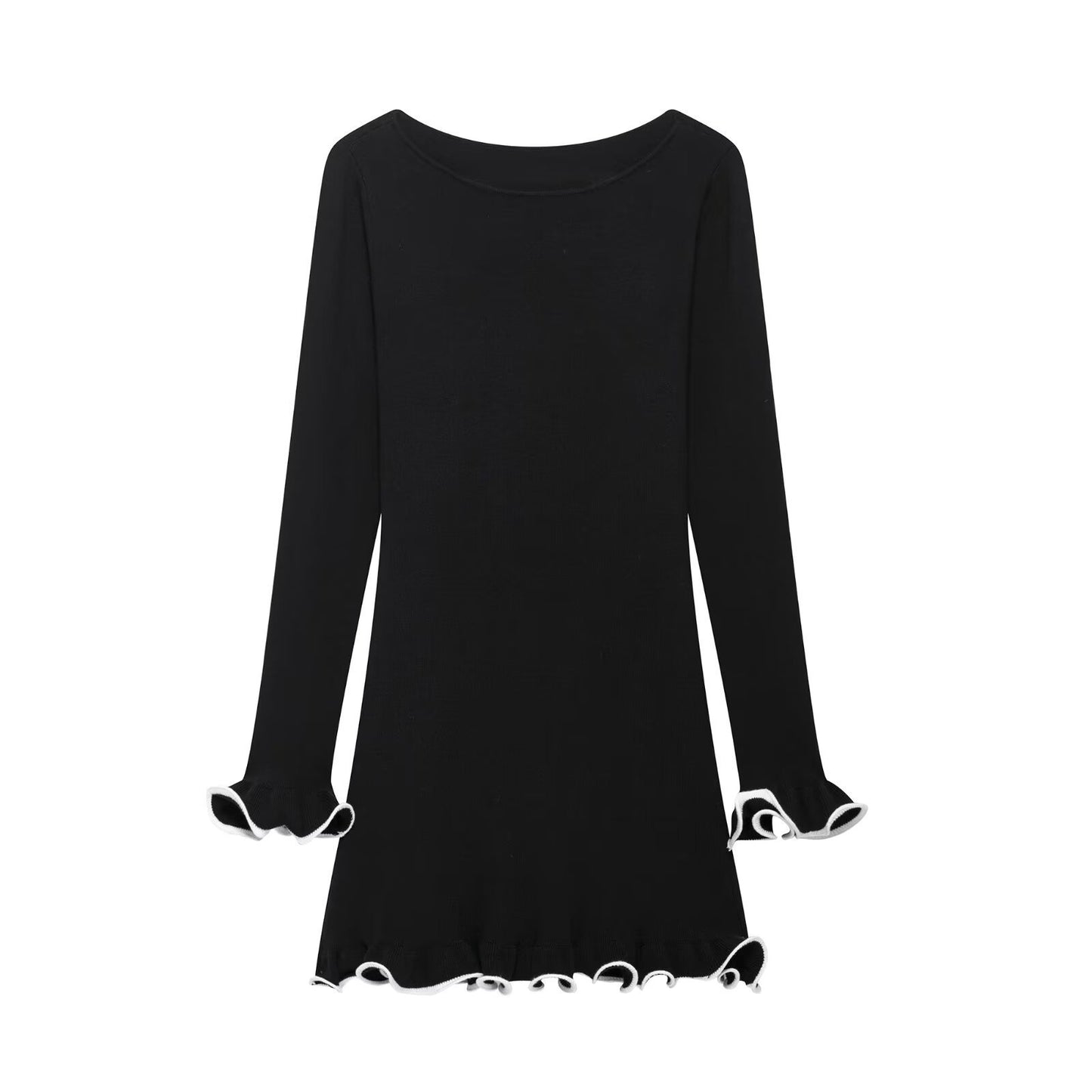 Knitted Dress Long Sleeve Spring Temperament Contrast Color Skirts