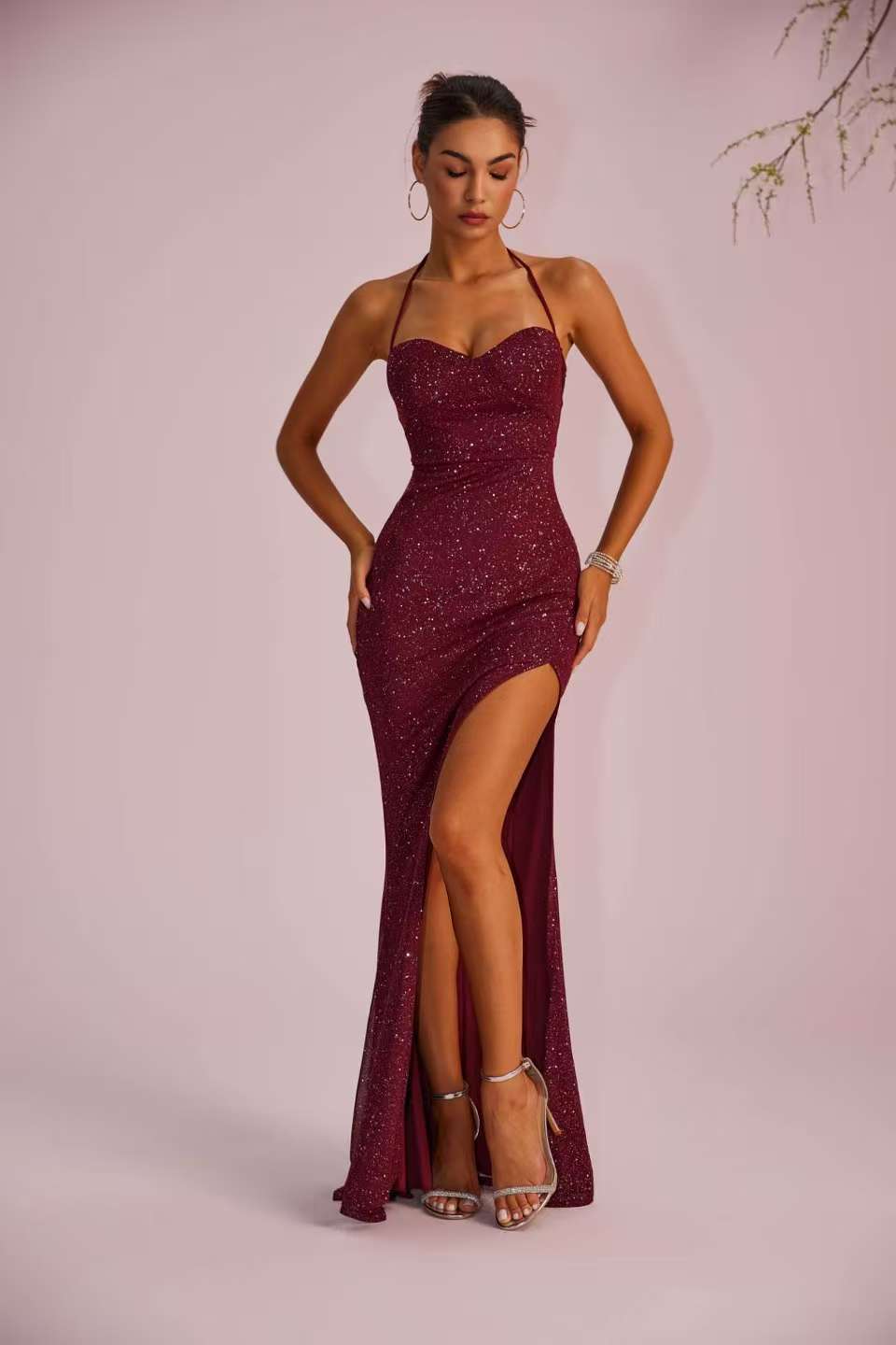 Women's Style Formal Solid Color Slim Fit Low Cut Backless Slit Dress