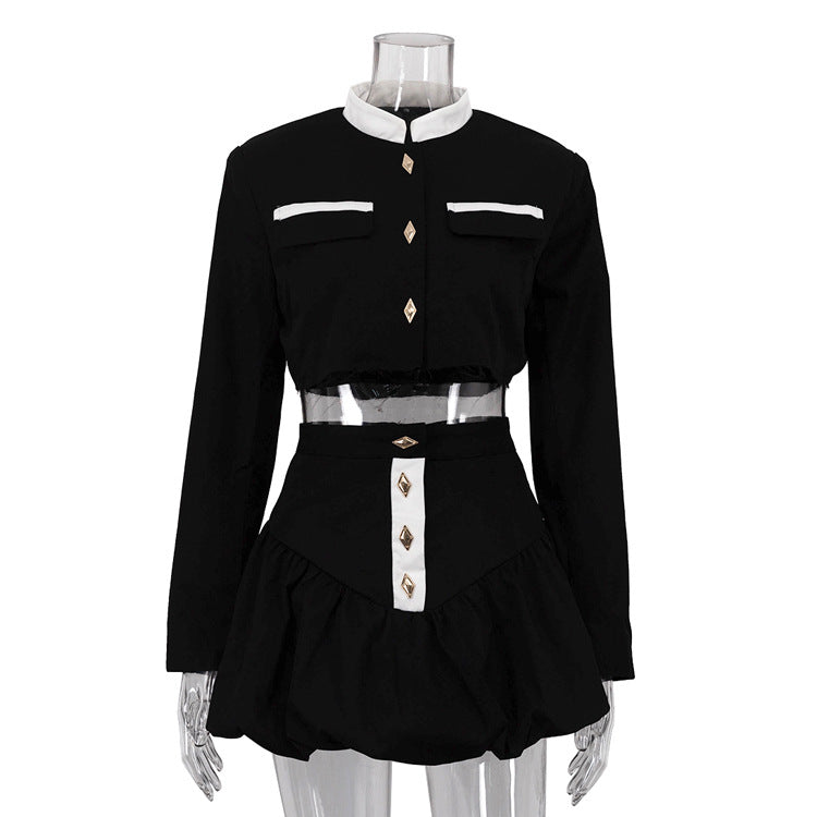 Women's Fashion Street High Waist Bud Stand-up Collar Suits