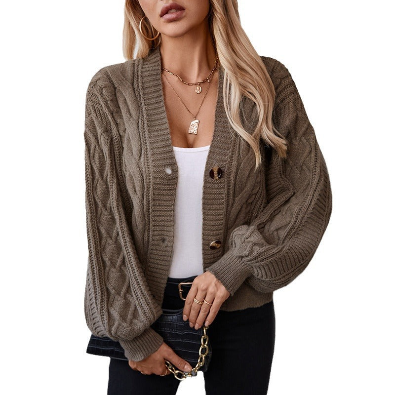 Women's Retro Solid Color Twisted Knitted Loose With Sweater