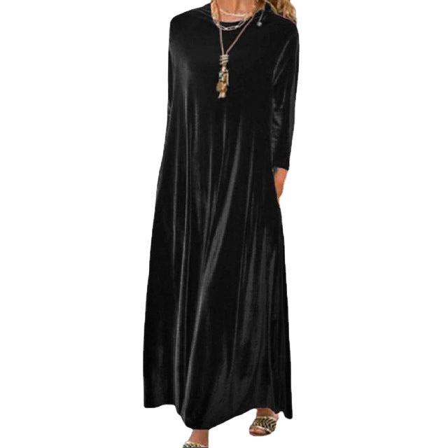 Gold Veet Slimming Temperament Crew Neck Dresses