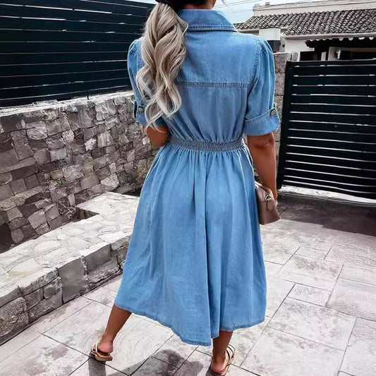Cool Lapel Breasted Elegant Denim Dress Jeans