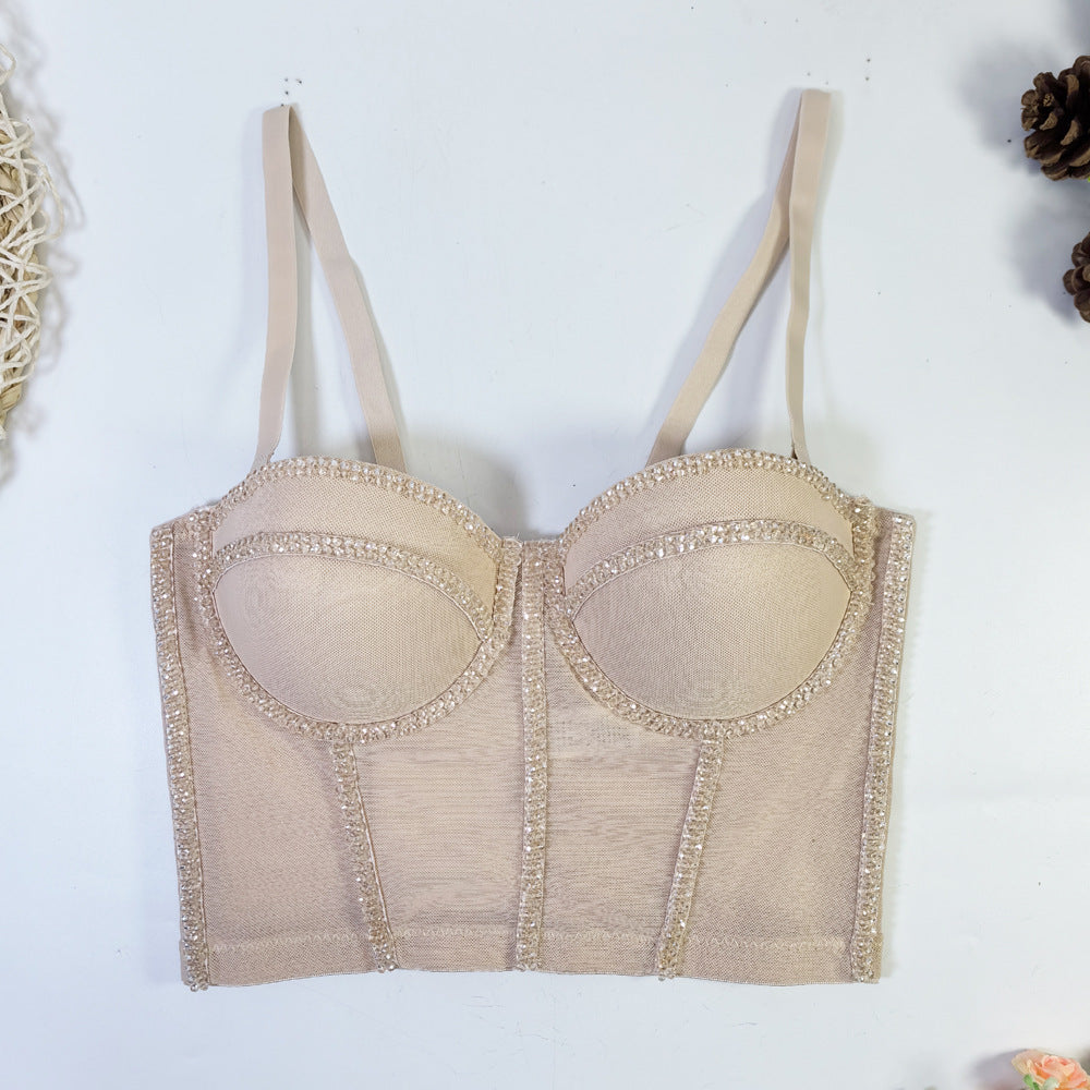 Beaded Mesh Bra Outer Wear Body Shaping Tops