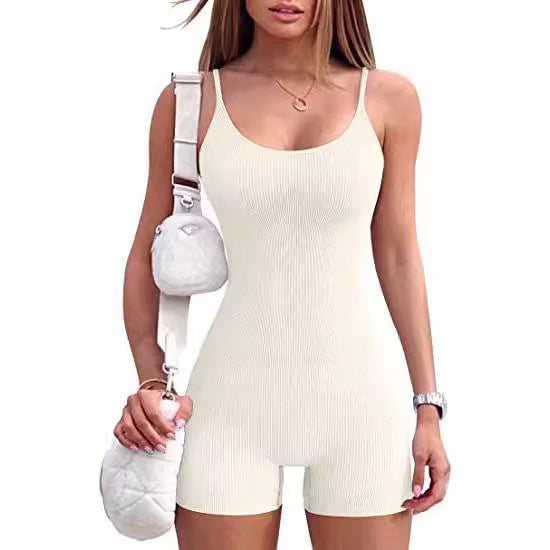 Women's Yoga Romper Ribbed Spaghetti Strap Sports Jumpsuits