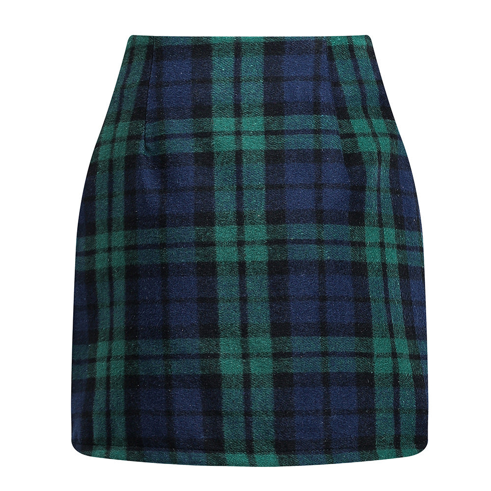 Women's High Waist Tartan Tight Pencil Wool Skirts
