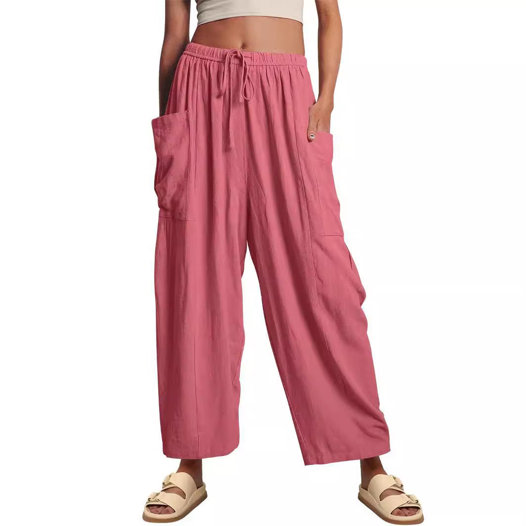 Elastic Waist Pleated Loose Casual Cotton Pants