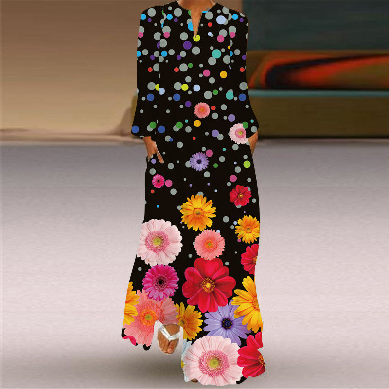 Women's Long Dress Sleeve Pocket Printed Loose Dresses