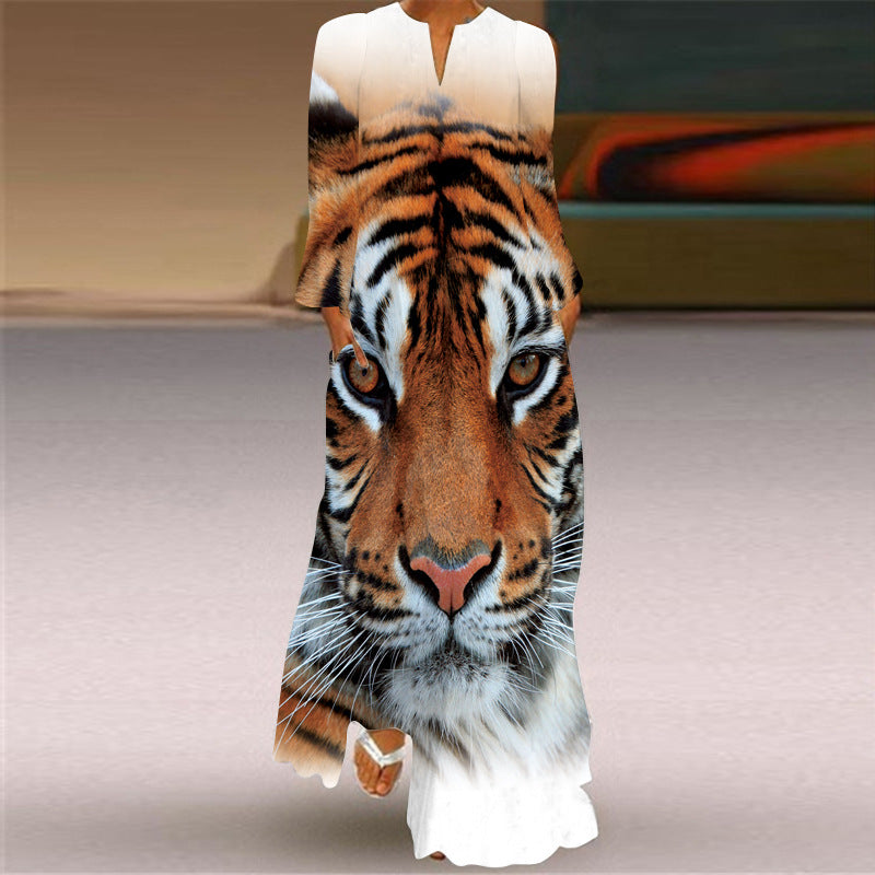Women's Long Dress Sleeve Pocket Printed Loose Dresses