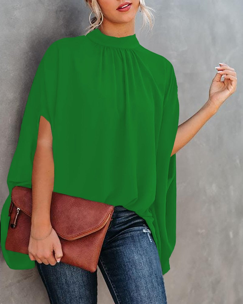 Women's Summer Casual Fashion Printing Split Batwing Blouses