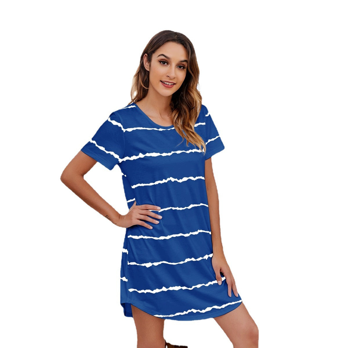 Sleeve Striped Loose T-shirt Round Neck Dresses