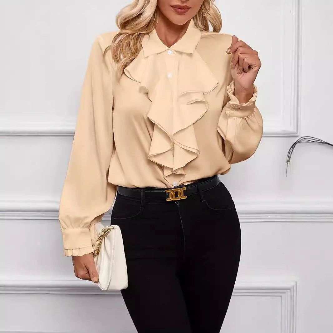 Women's Fashion Design Ruffled Laminated Decoration Shirt Blouses