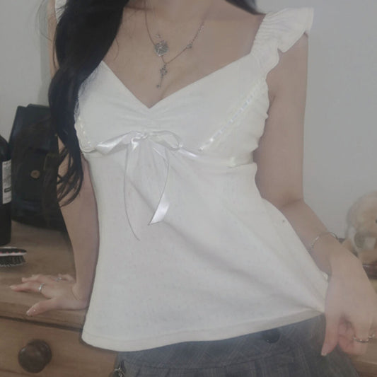Women's Sweet Bowknot Flying Sleeve Outer Wear Color Sexy Vests