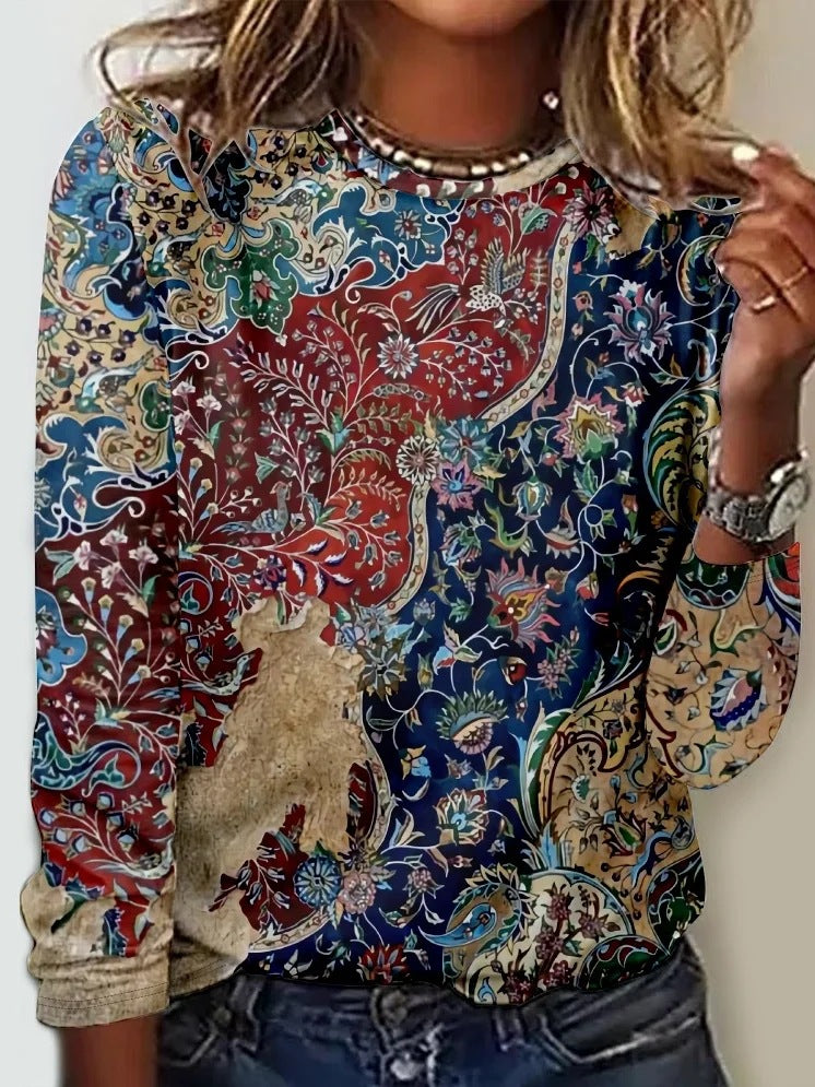 Women's Long Sleeve Printed Crew Neck T-shirt Blouses