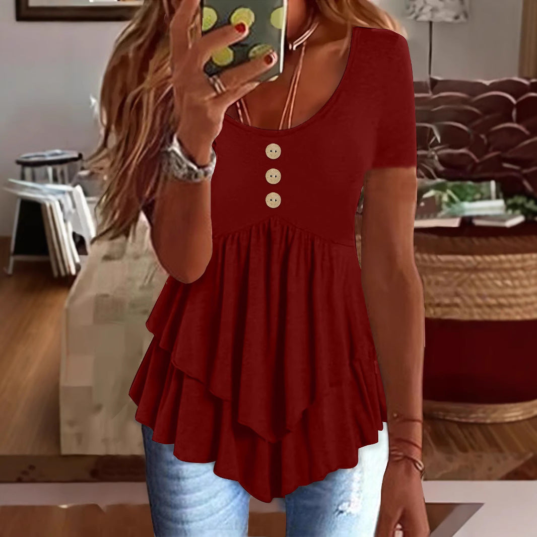 Women's Fashion Button Casual Solid Color Sleeve Blouses