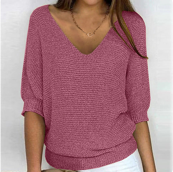 Women's Spring Solid Color Commuter Elegant Cropped Sleeves For Sweater