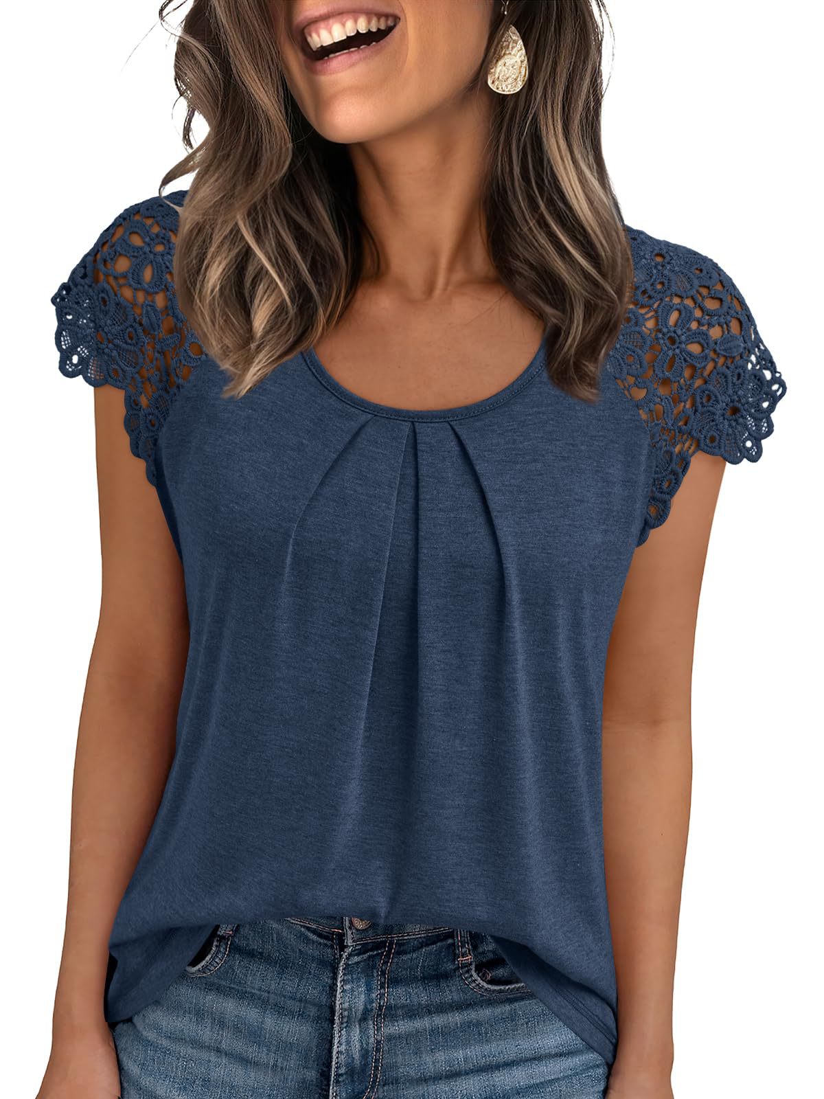 Women's Summer Lace Sleeve Round Neck Loose Blouses