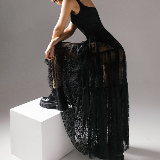 Women's Sexy Lace High Waist Commuter Black Skirts