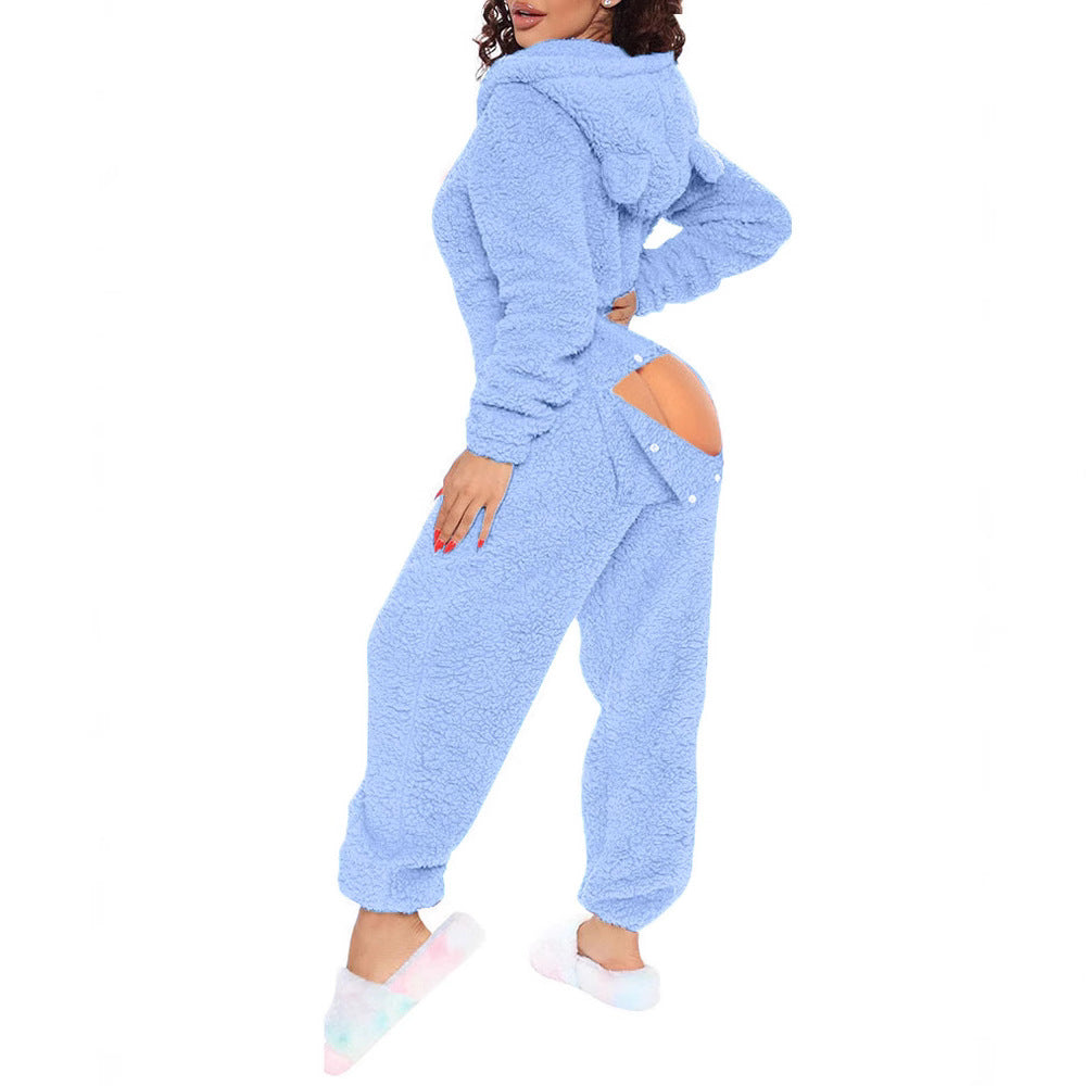 Women's One-piece Sexy Opening Long-sleeved Hooded Cute Jumpsuits