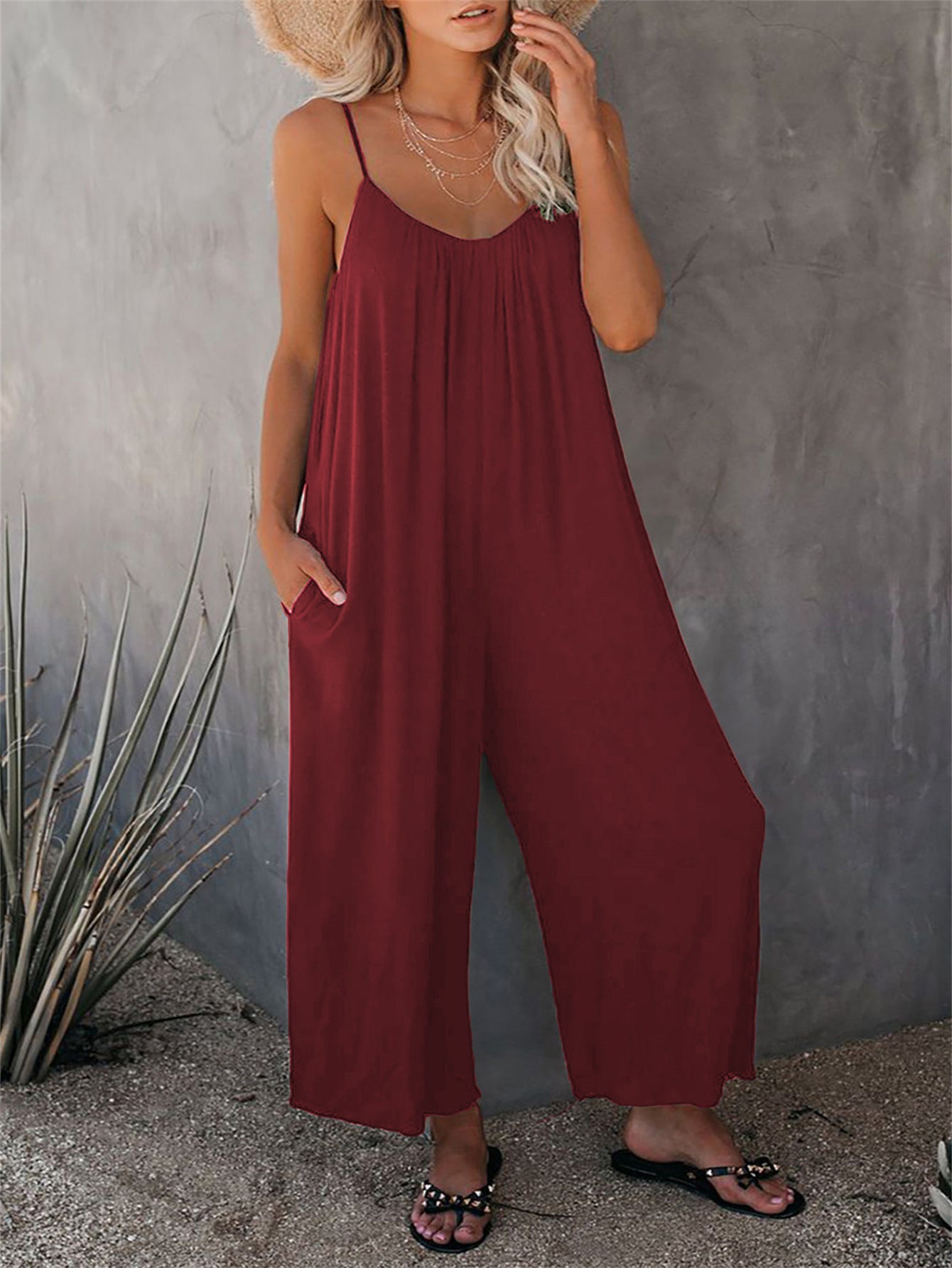 Women's Summer Trousers Solid Color Pocket Loose Pants