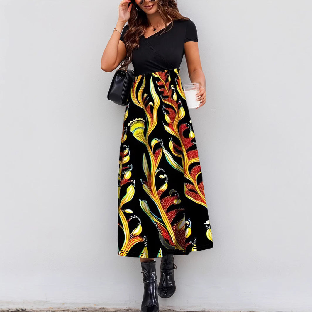 Women's Stitching Printing Elegant Fashion Dress Clothing