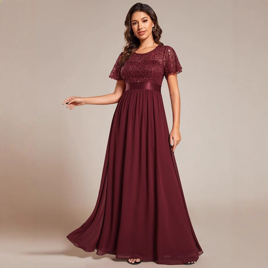 Dress Summer Elegant Sequin Stitching Color Dresses