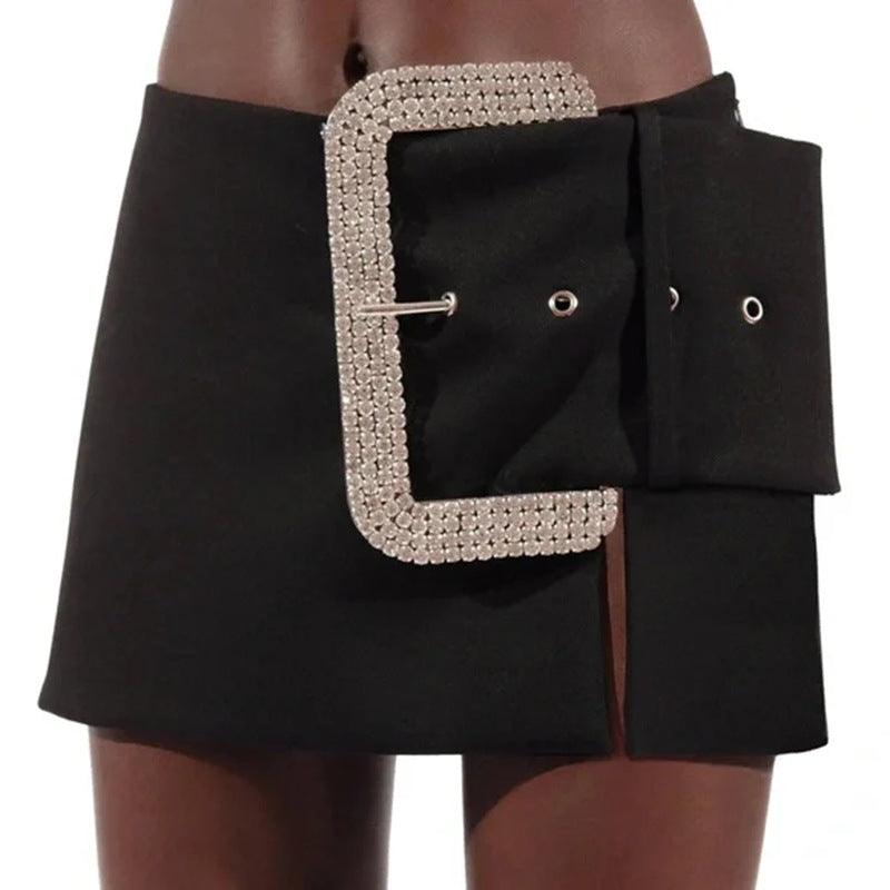 Design Fashion Sexy Drill Buckle Decorative Skirts
